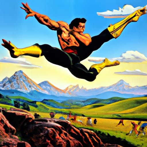 Martial Artist High Kick in Comic Book Style