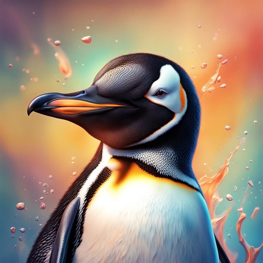 Hyperrealistic Penguin Portrait in Splash Art Style