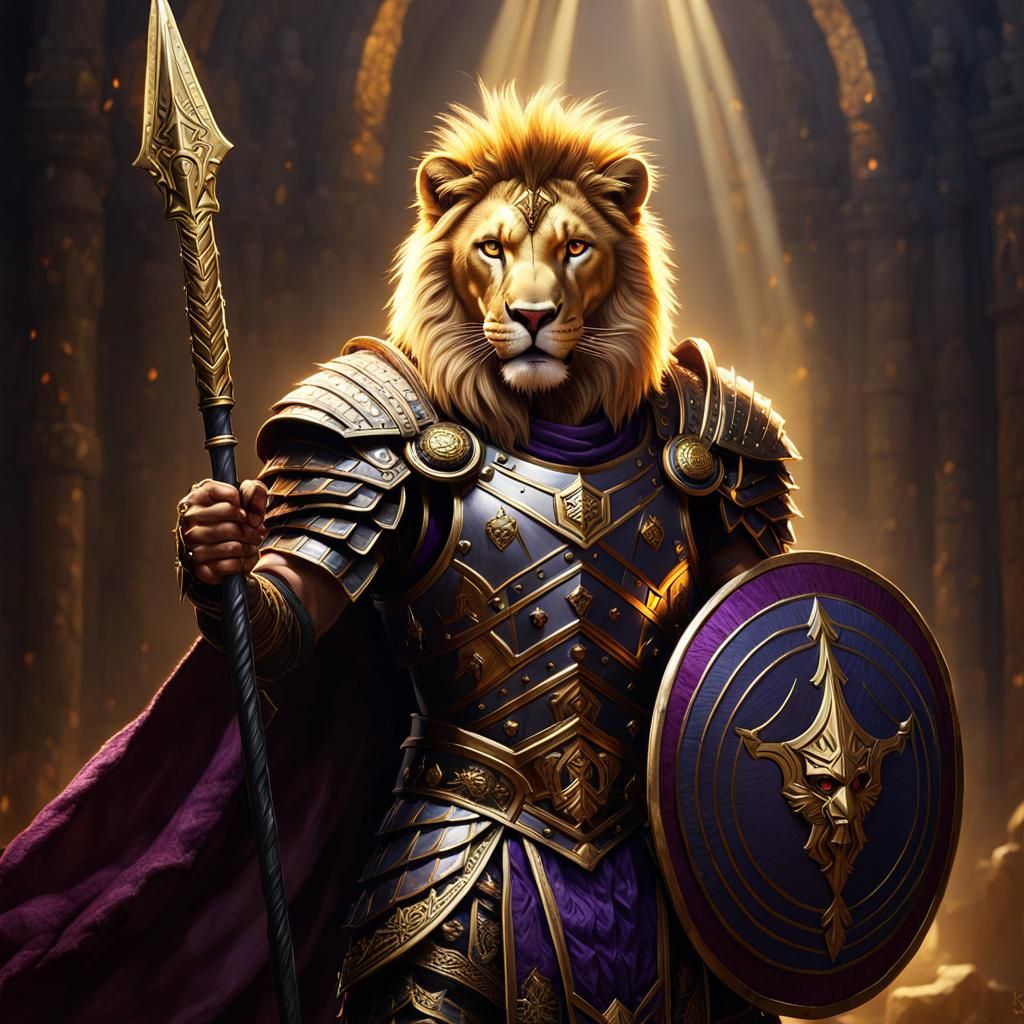 Lion Warrior in Roman Armor with Golden Lighting