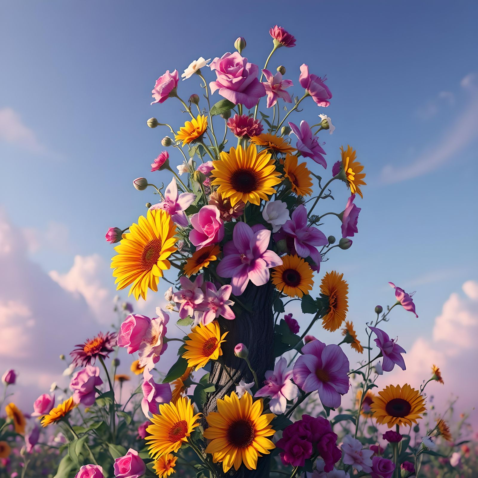 Fantastical Flowers on Single Stalk, Digital Art