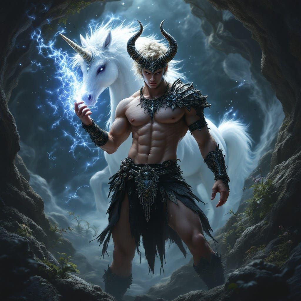 Mysterious Goth Barbarian in Whimsical Fantasy Landscape