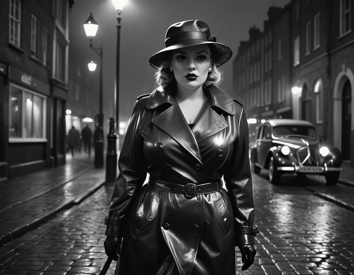Film Noir Woman in City Street at Night