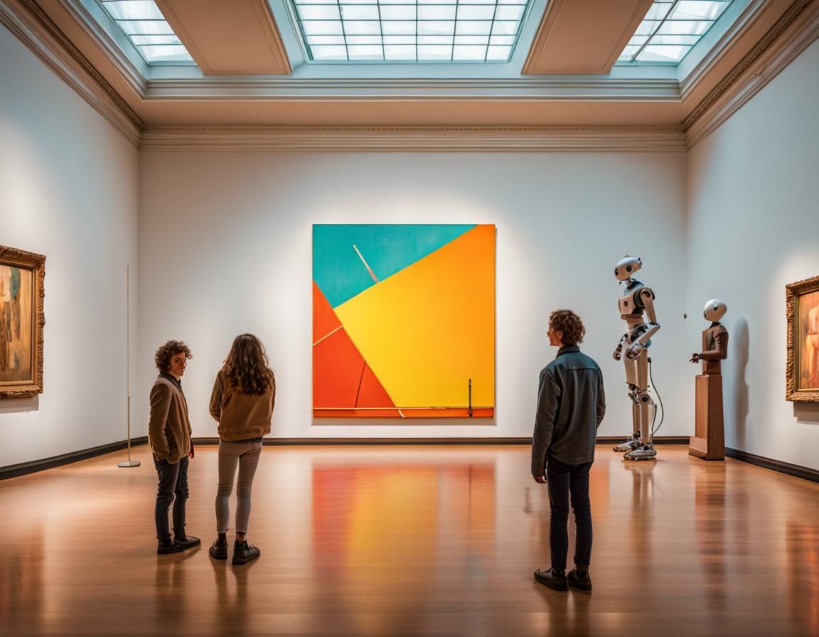 Robot, Person, and Alien at Museum