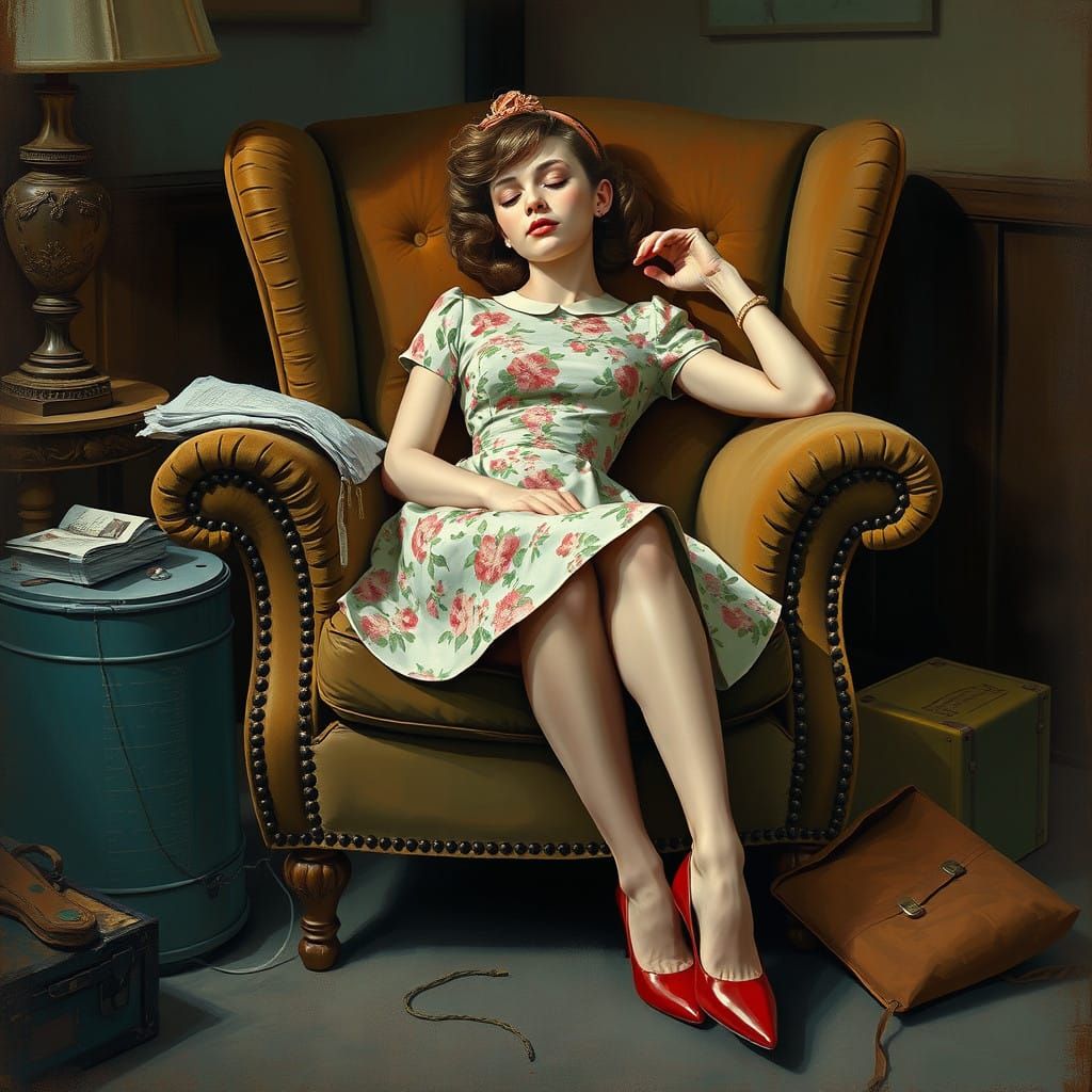 Nostalgic Portrait of a 1950s Homemaker, in the Style of Nos...