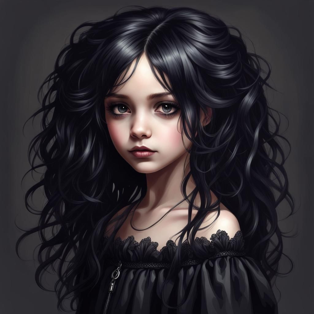 Gothic Girl with Black Hair Portrait