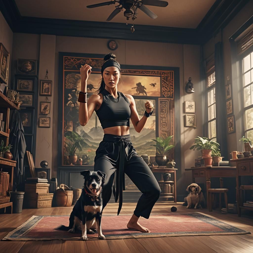 Martial Arts Model in Detailed Matte Painting Style