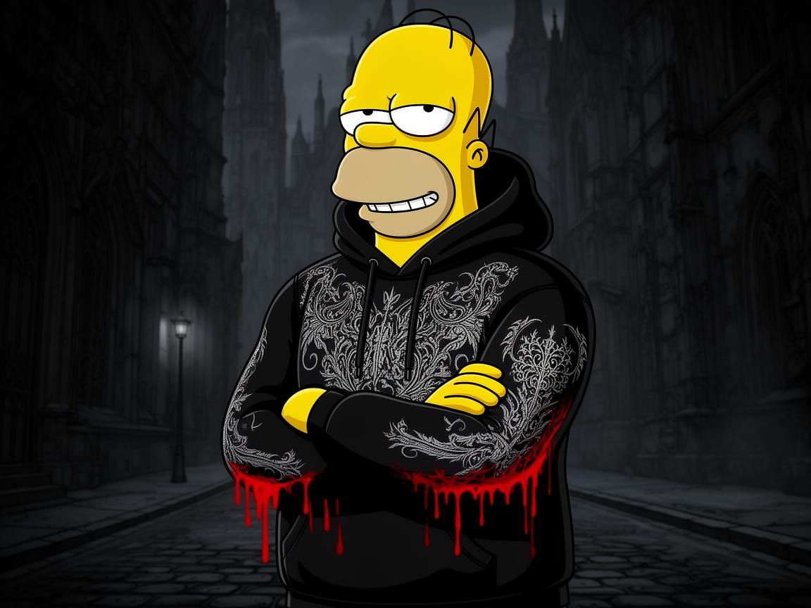 Homer Simpson Inspired Character in Gothic Streetwear