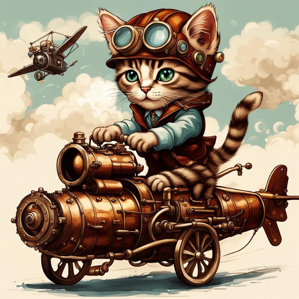 Amelia Earhart Rides a Steampunk Kitten