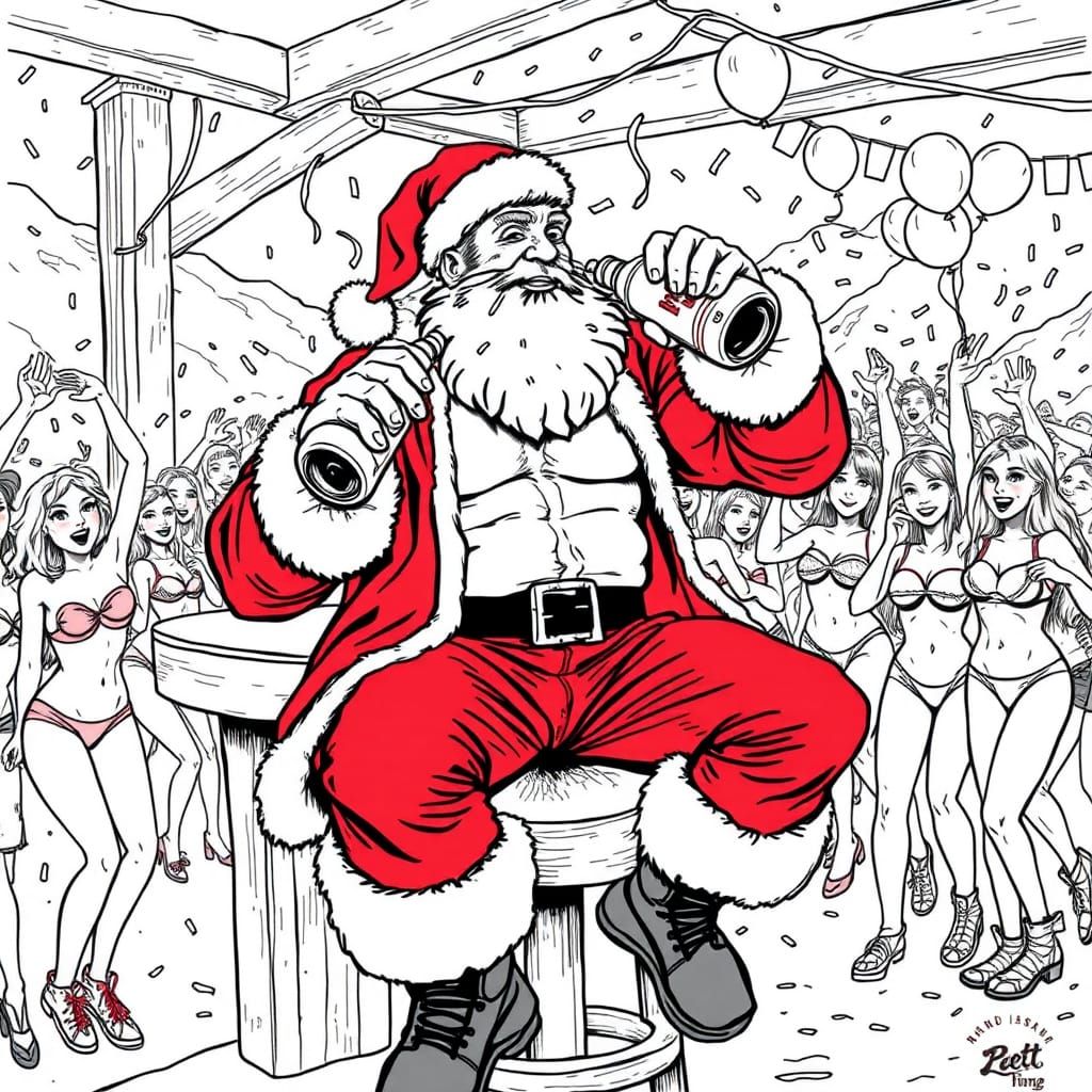 Muscle Santa at Après-Ski Party in Vintage Style