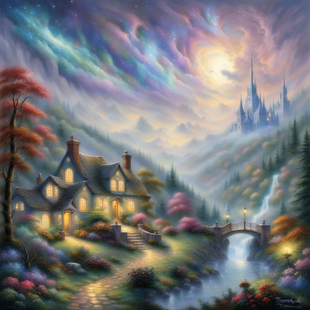 Ethereal Galaxy in a Luminous Fantasy Landscape