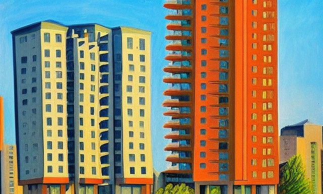 Waterfront High-Rises in Primitivist Impasto Style