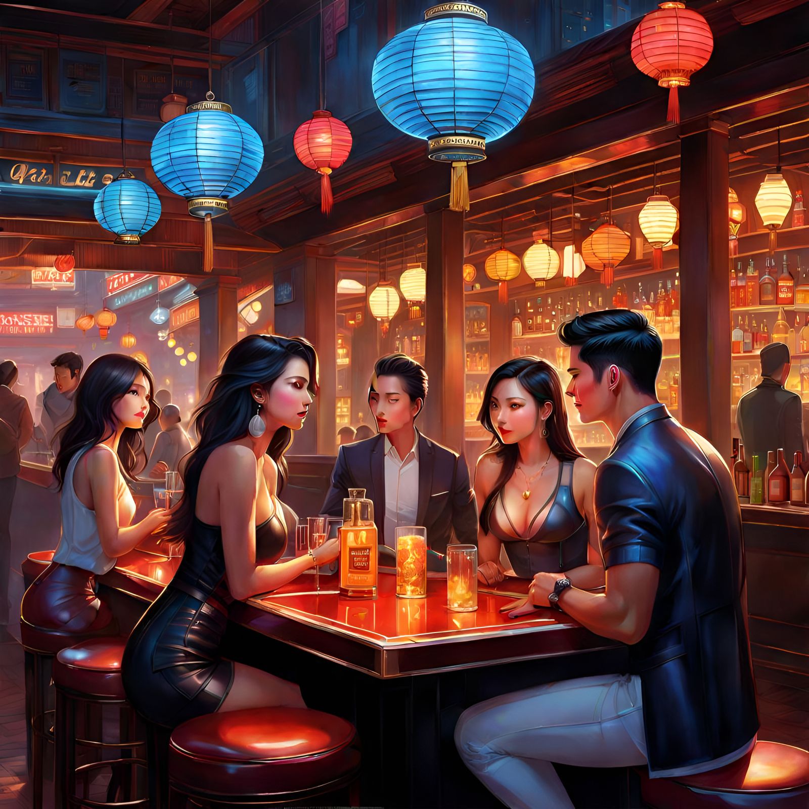 Hyperdetailed Painting of a Girl in a Bar