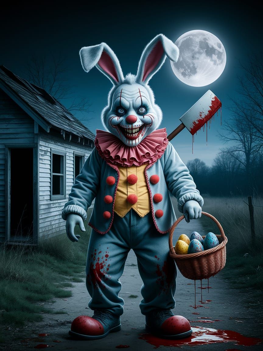 Easter Bunny Horror Under Full Moon