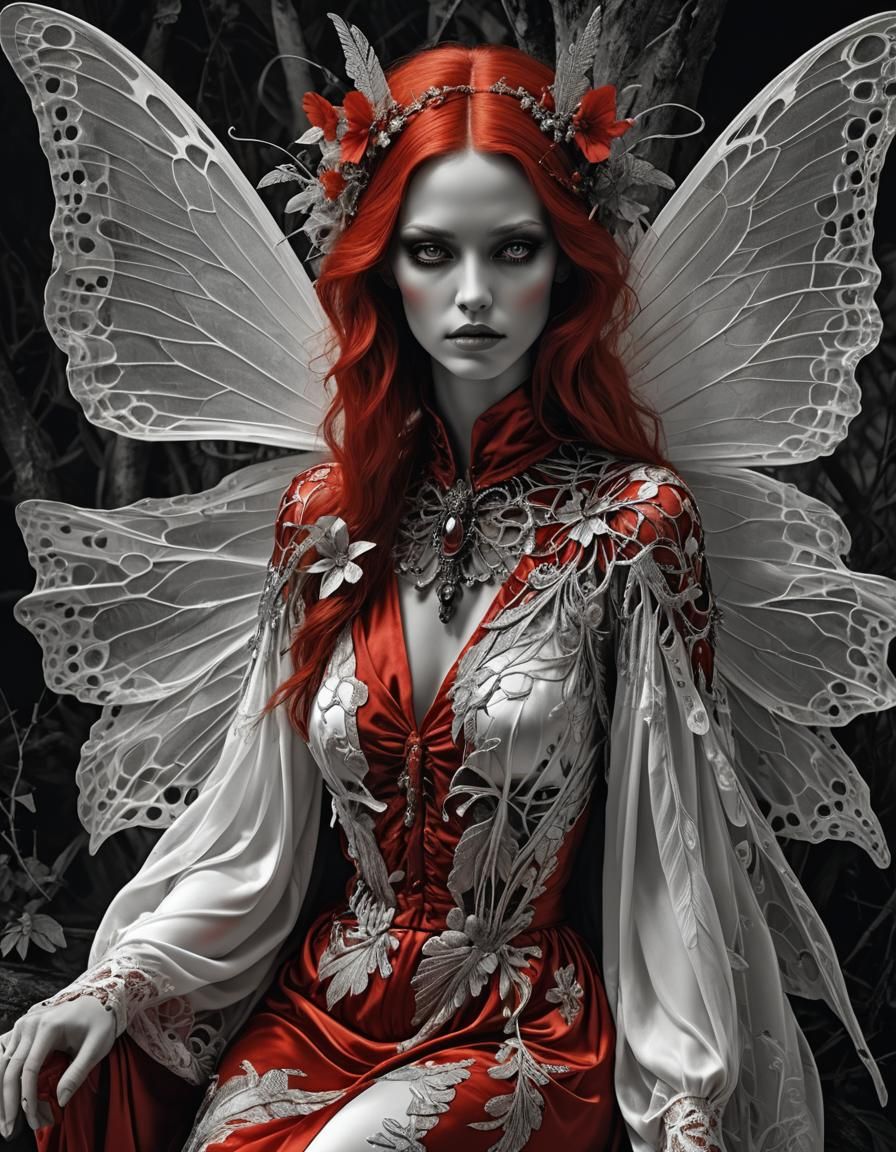 Infrared Fairy with Butterfly Wings in Red