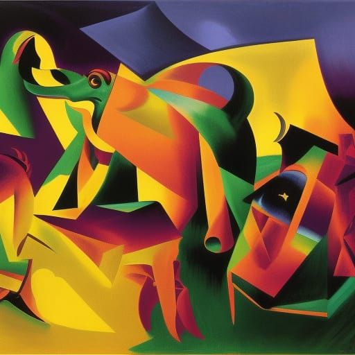 Surreal Elephant Trombone Herring Dreamscape in Expressionis...