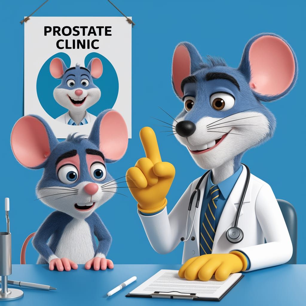 Shy Mouse Visits Prostate Clinic in Pixar Style