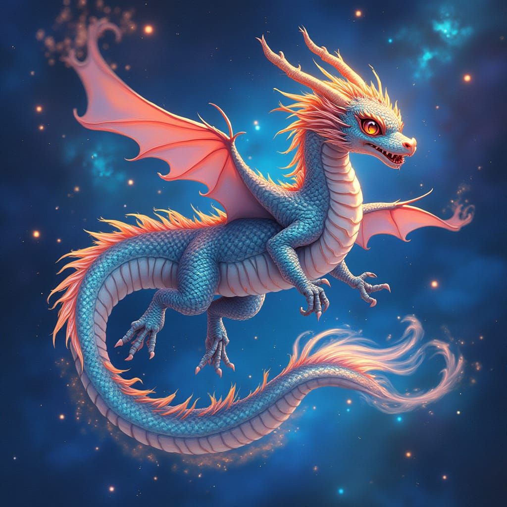 Celestial Dragon Soaring Through Nebula in Anime Style