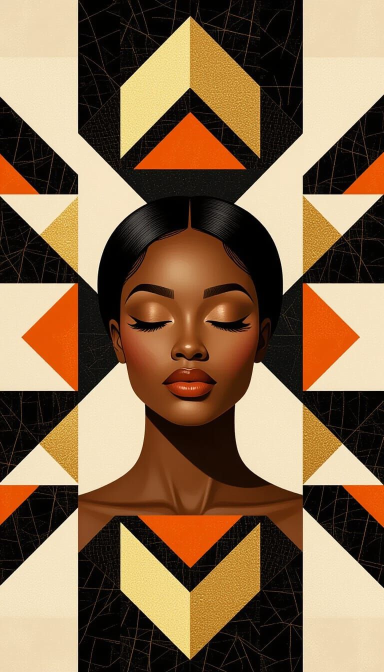 Abstract Portrait of Serene Woman in Geometric Collage