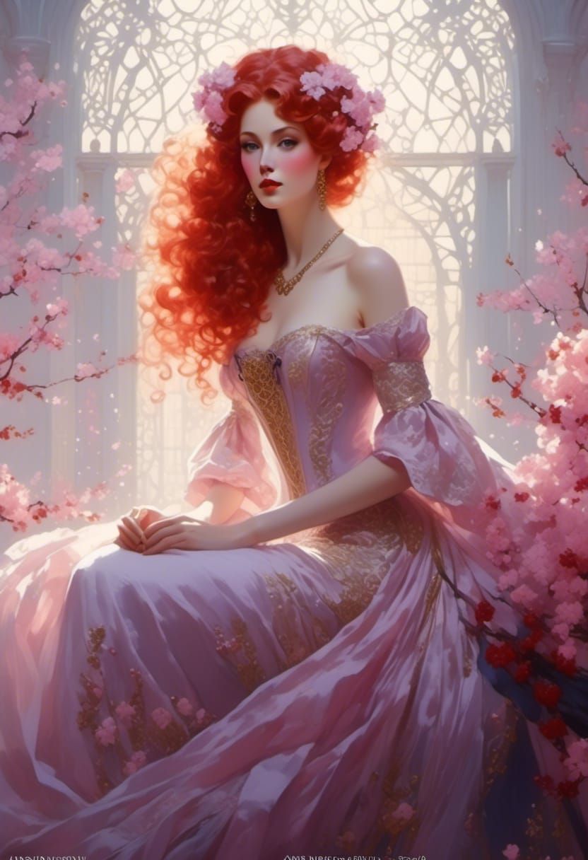 Hedge Witch with Cherry Blossoms in Victorian Style