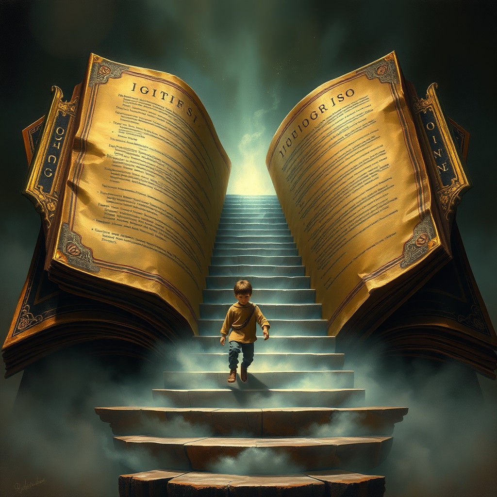 Mystical Book Portal with Ascending Staircase, Old Masters S...