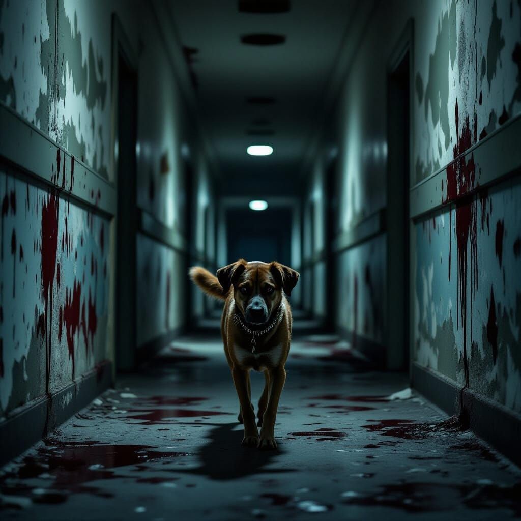 Creepy Dog in Abandoned Asylum Corridor