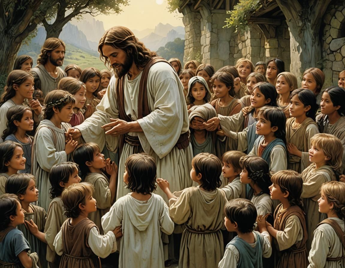 Jesus Tenderly Blesses Children in His Arms