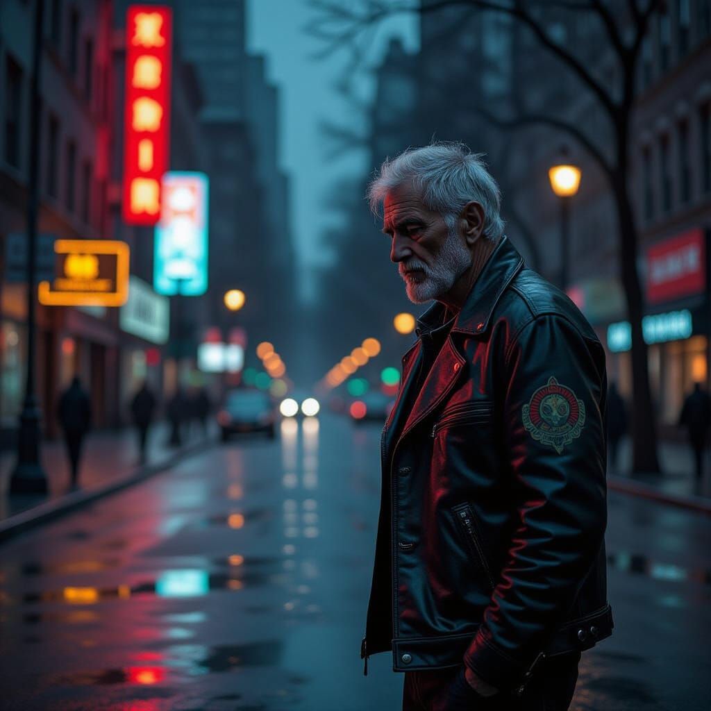 Rain Soaked Street Scene in Film Noir Style