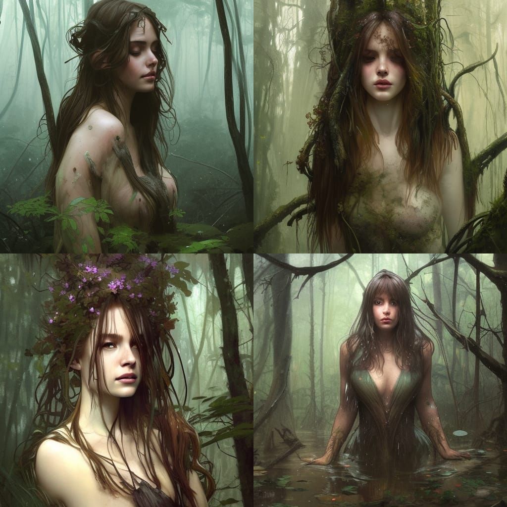 Ethereal Beauty in Decaying Forest, Hyperdetailed Portrait