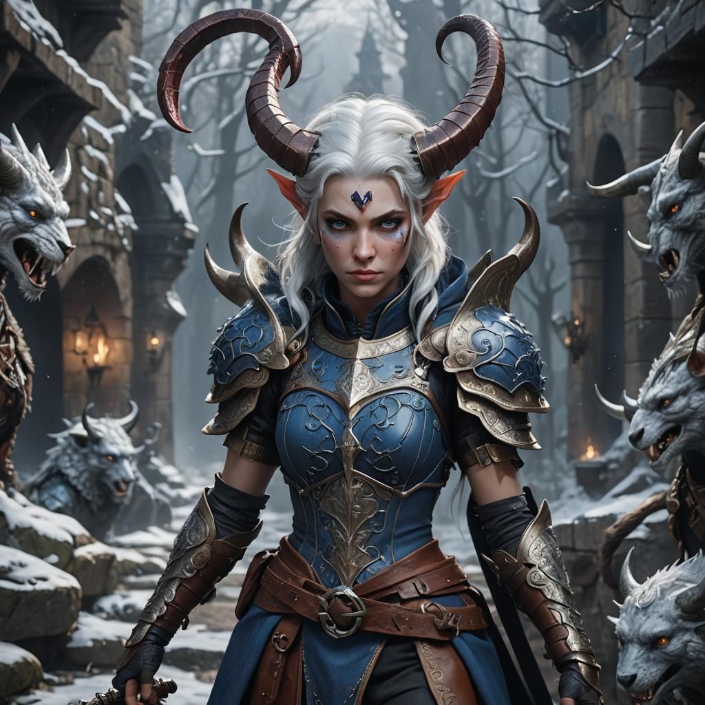 Tiefling Warrior in Chainmail Armor, Fantasy Art