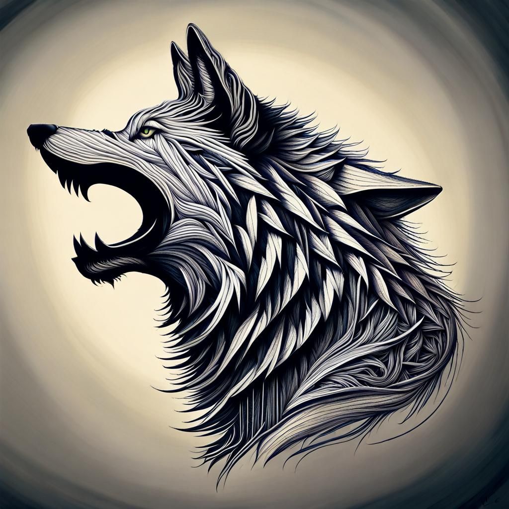 Wolf Scribble Art Pen Drawing by Vince Low