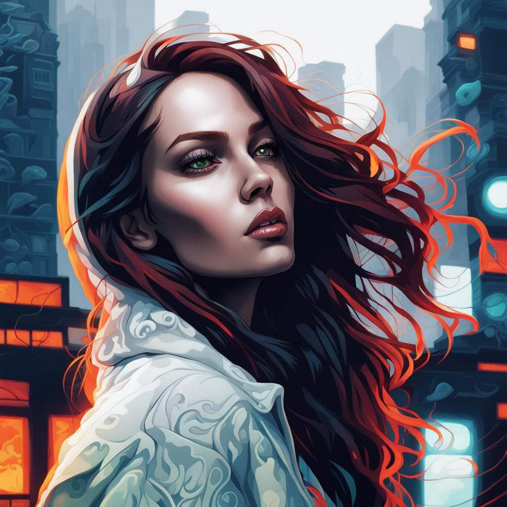 Female Rogue Portrait: Intricate Neon Art Nouveau