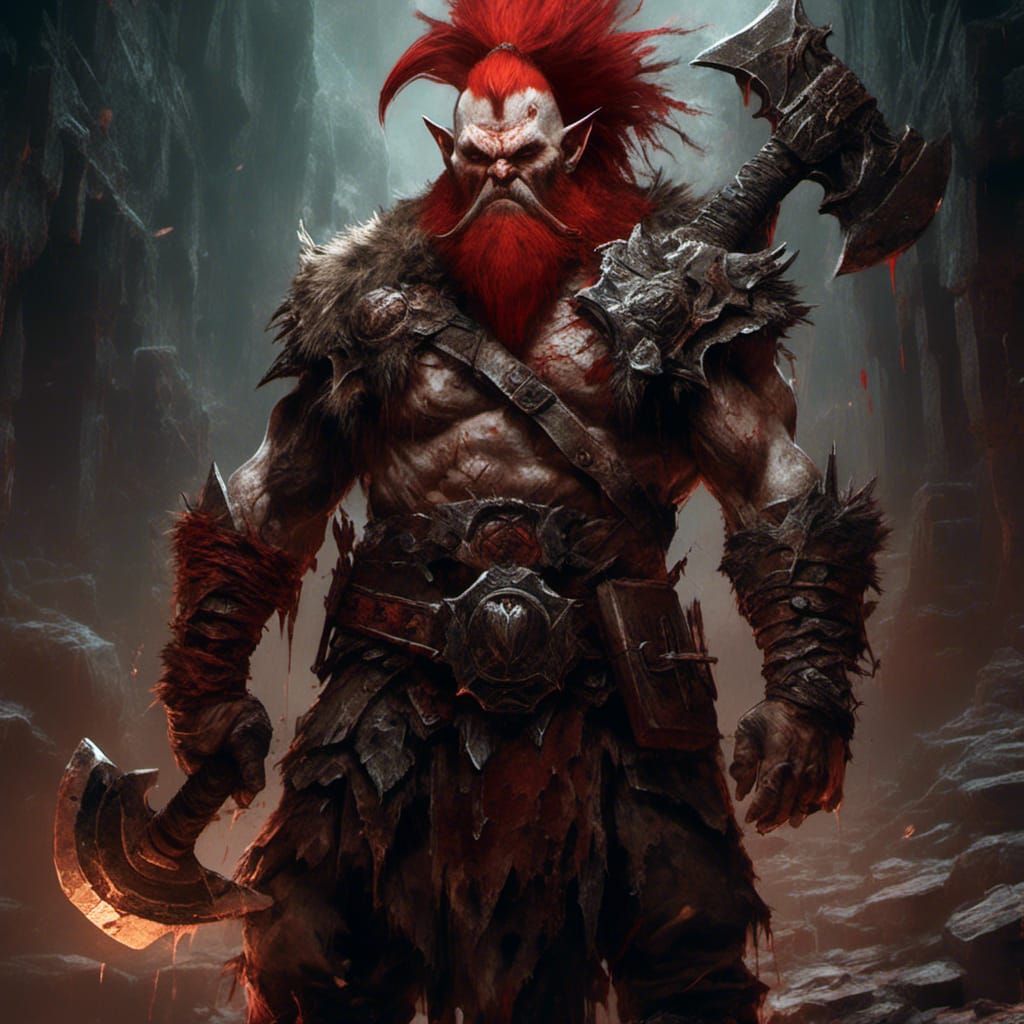 Punk Rock Dwarf Warrior in Dark Dungeon