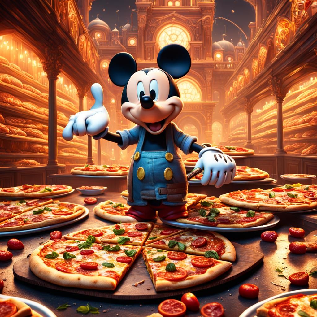 Micky Mouse Eats Pizza: Detailed Fantasy Art