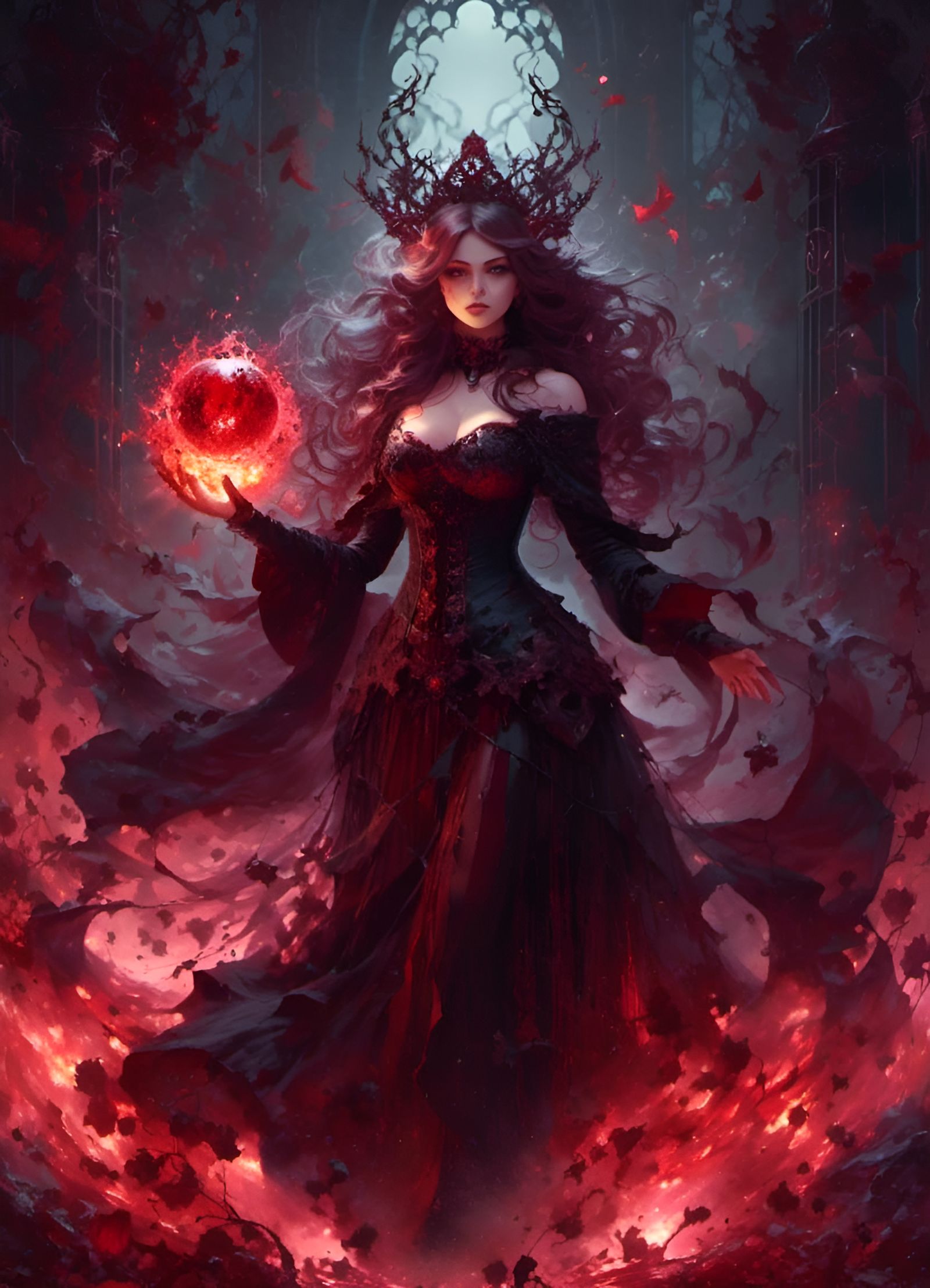 Fantasy Blood Witch Portrait with Volumetric Lighting