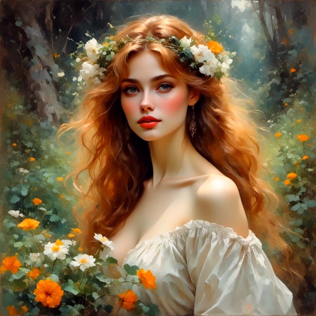 Antlered Woman Portrait in Hyperdetailed Style