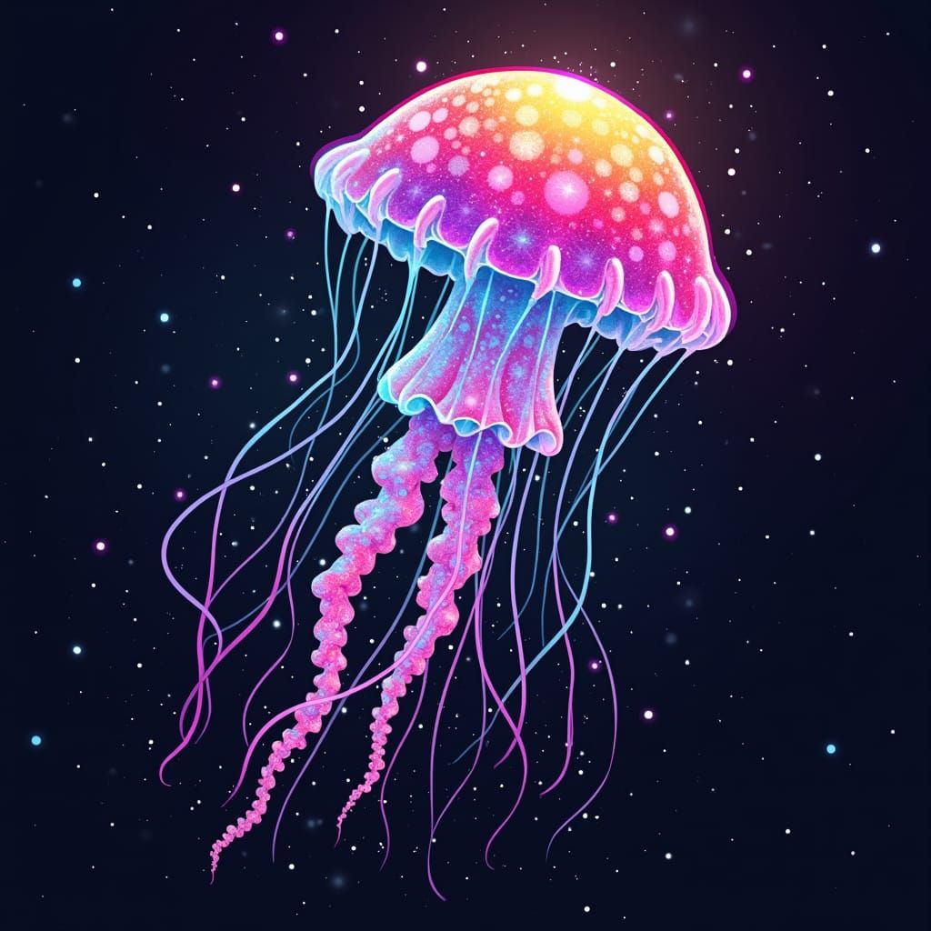 Glitchcore Rainbow Galaxy Jellyfish: Vector Art