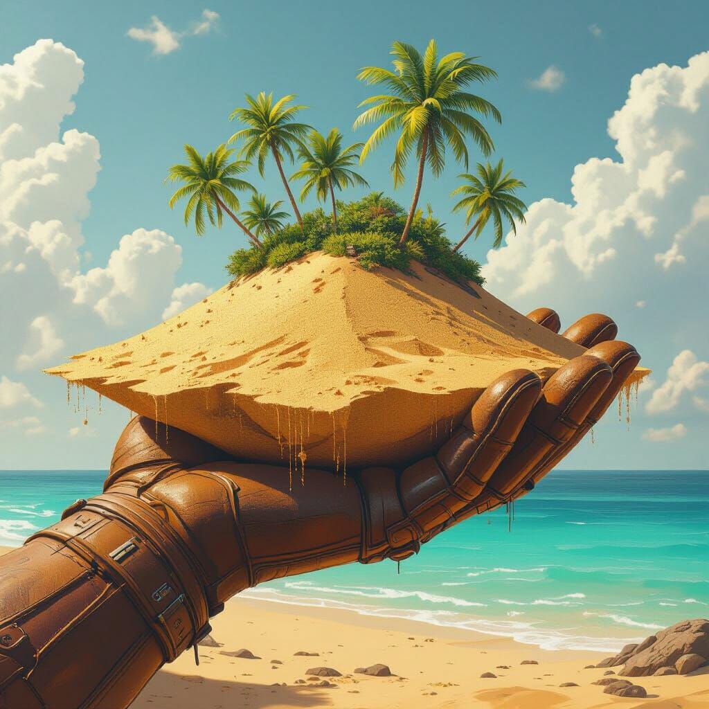 Giant Hand Holding Desert Island Sandscape