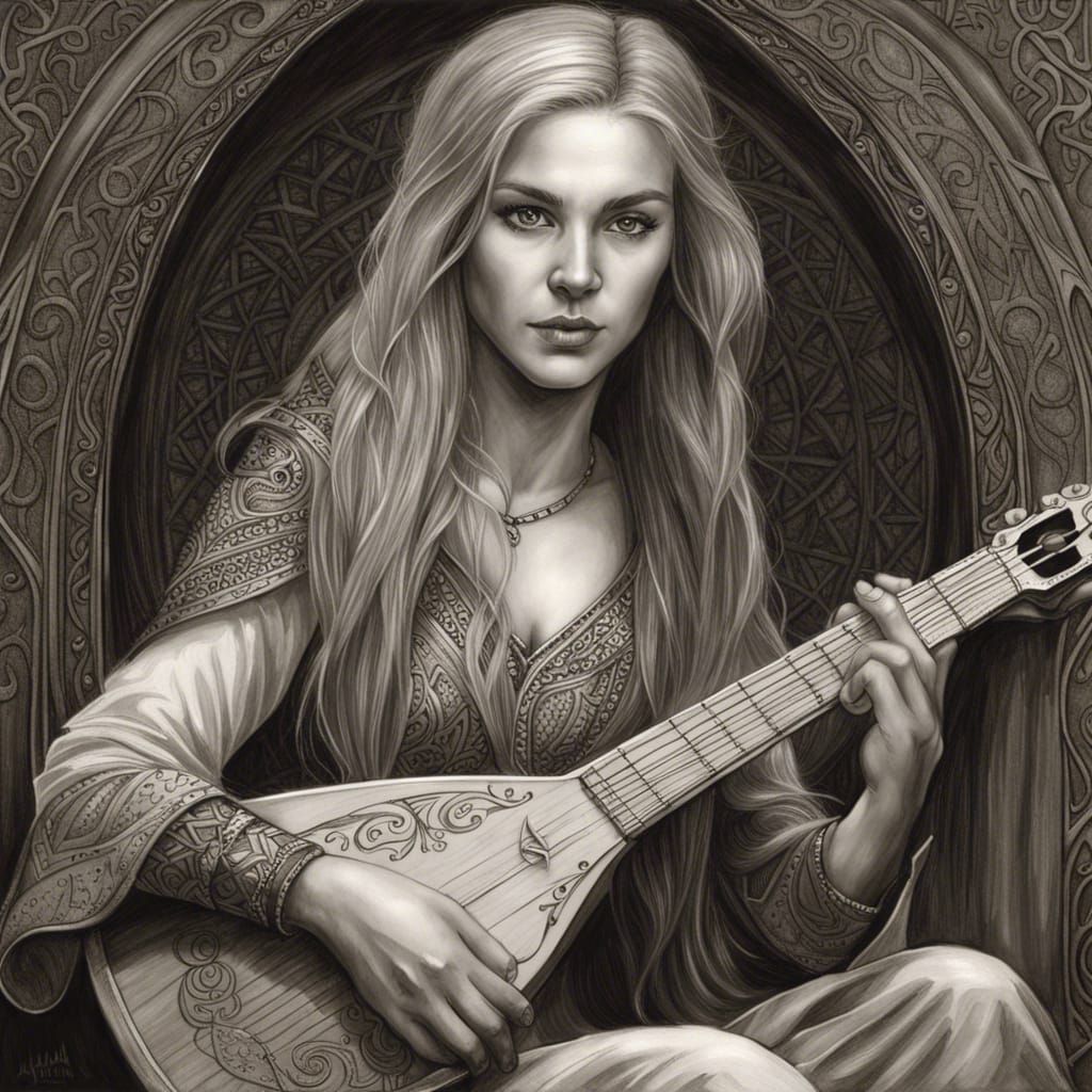 Elven Bard Portrait in Charcoal Drawing Style