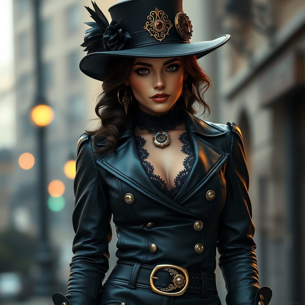 Steampunk Siren in Elegant Black Ensemble