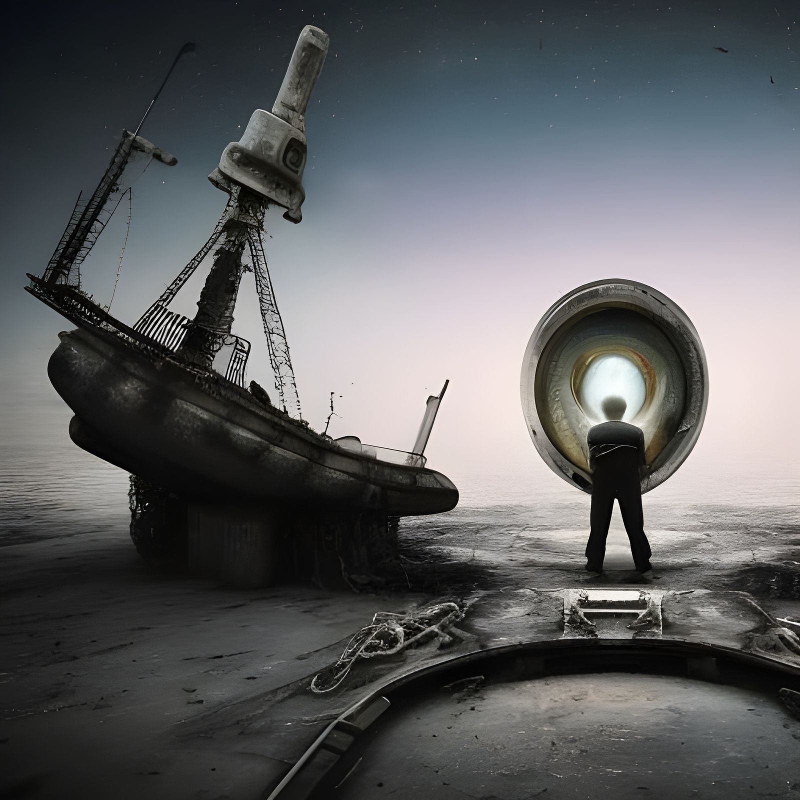 Surreal Ghost Ship Portal in Deep Space