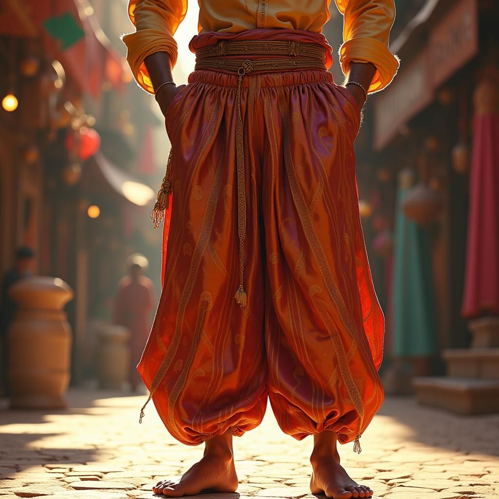 Aladdin Pants in Moroccan Market, Disney Animation Style