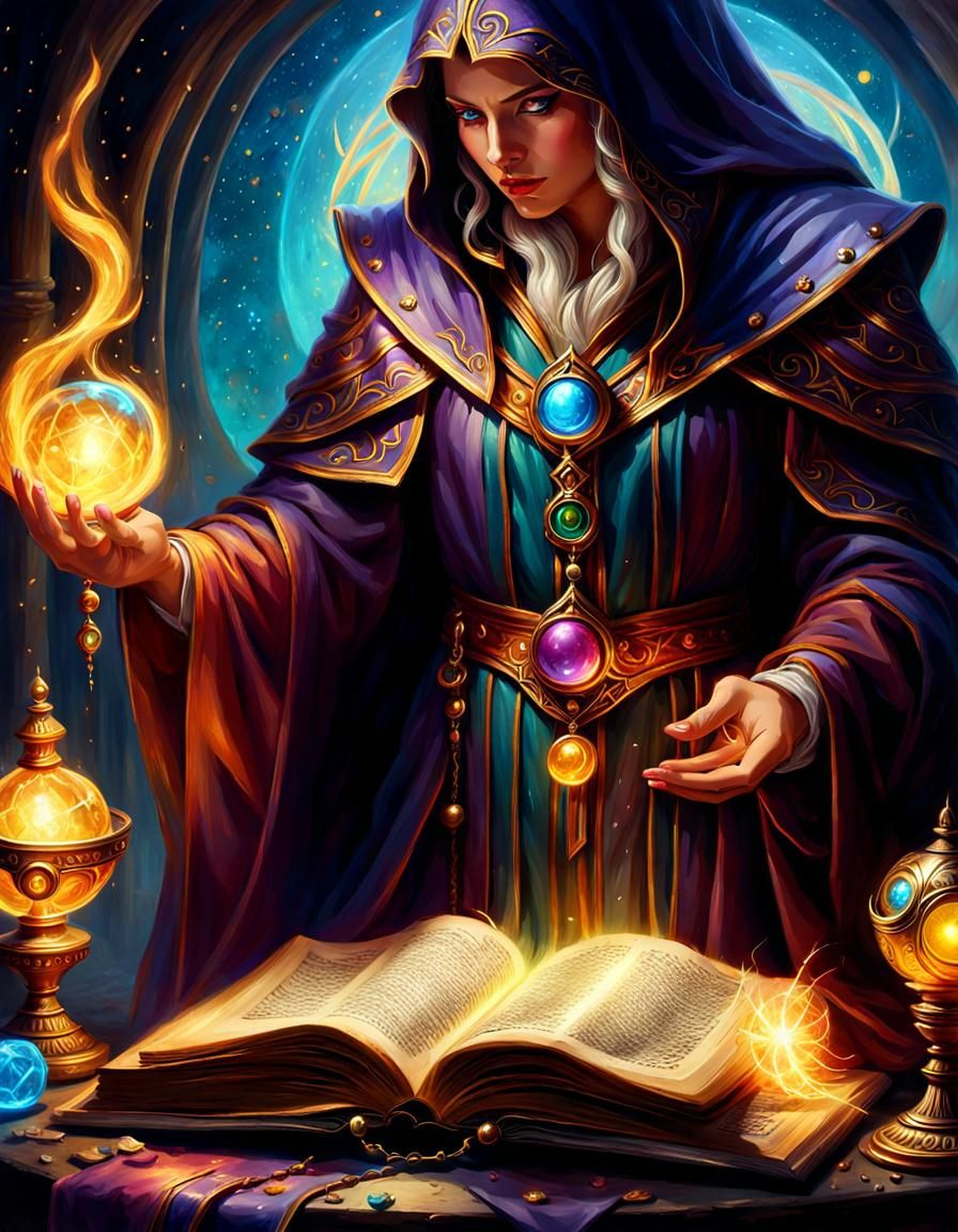 Mysterious Mage Casting Spell in Oil Painting Style