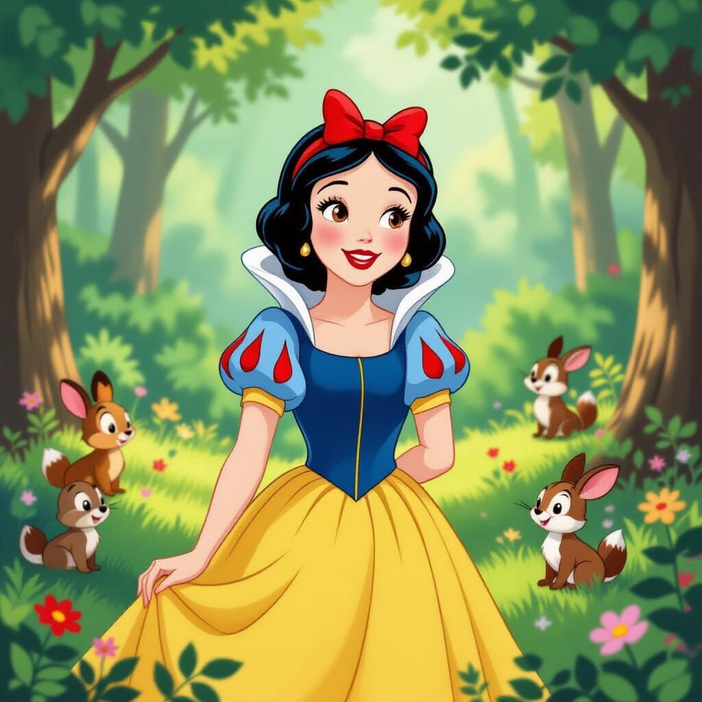 Snow White in Classic Disney Cartoon Style