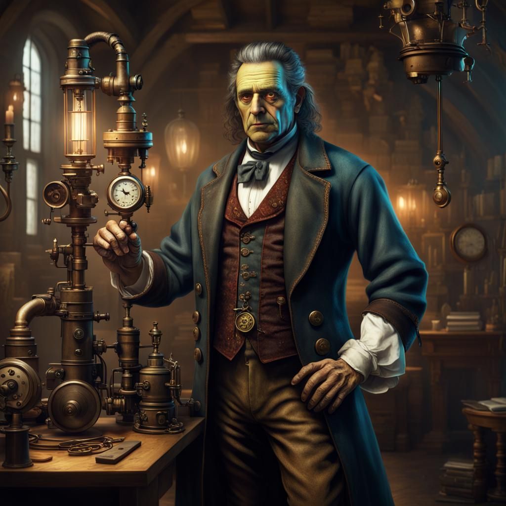 Steampunk Da Vinci as Dr. Frankenstein Portrait