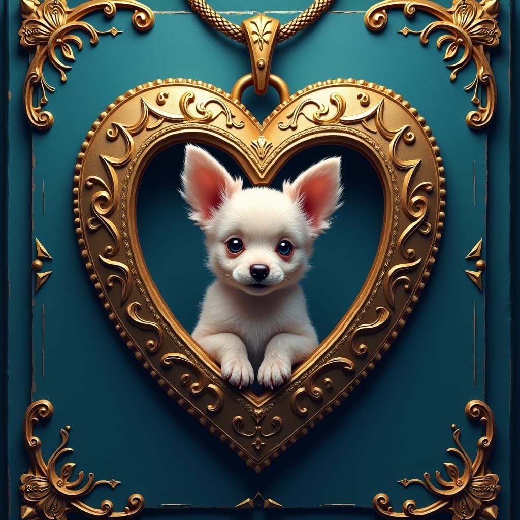 Havanese Puppy in Victorian Locket, Fantasy Art