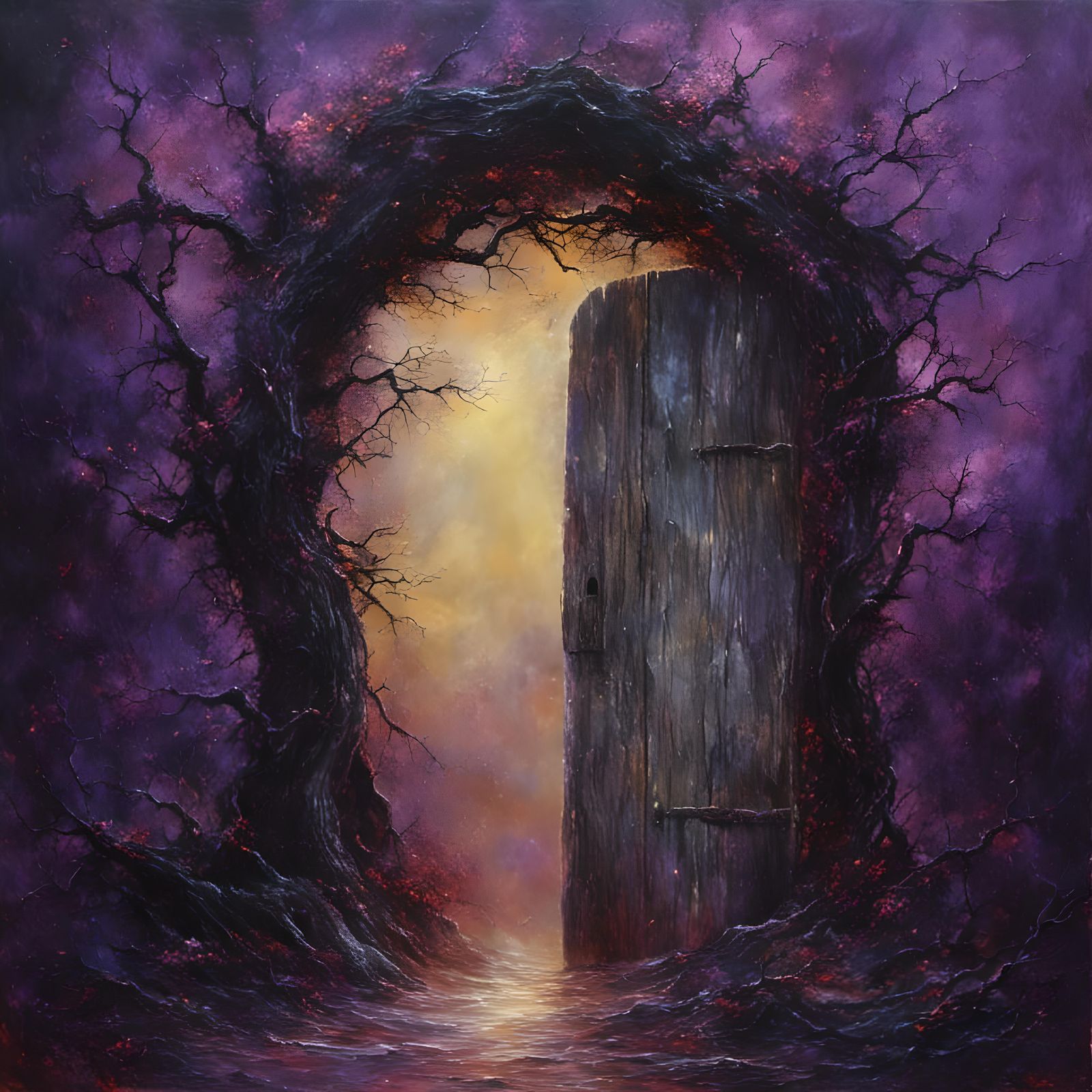 Creepy Door in Tree, Oil Painting