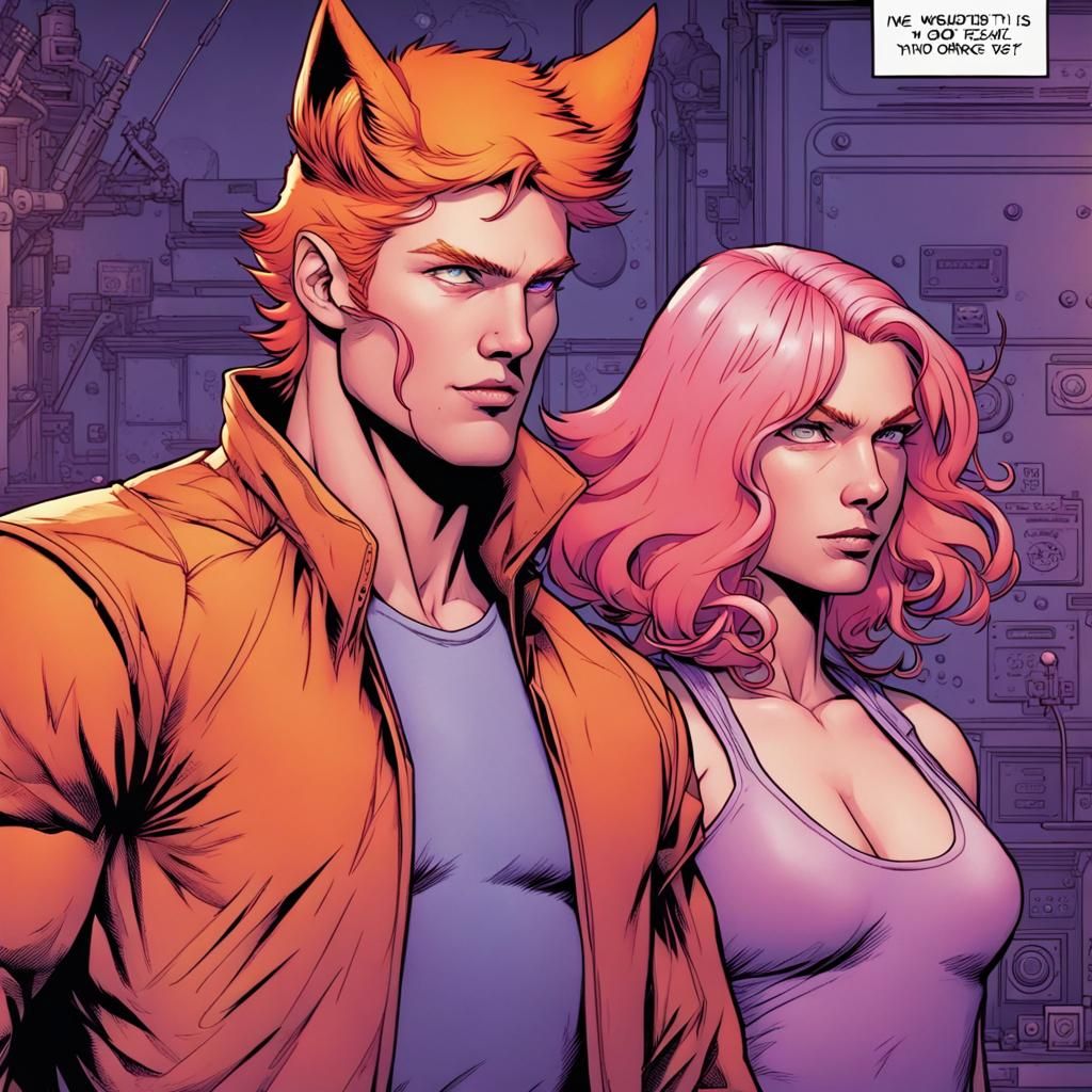 Fox-Eared Man and Pink-Haired Woman in Comic Art