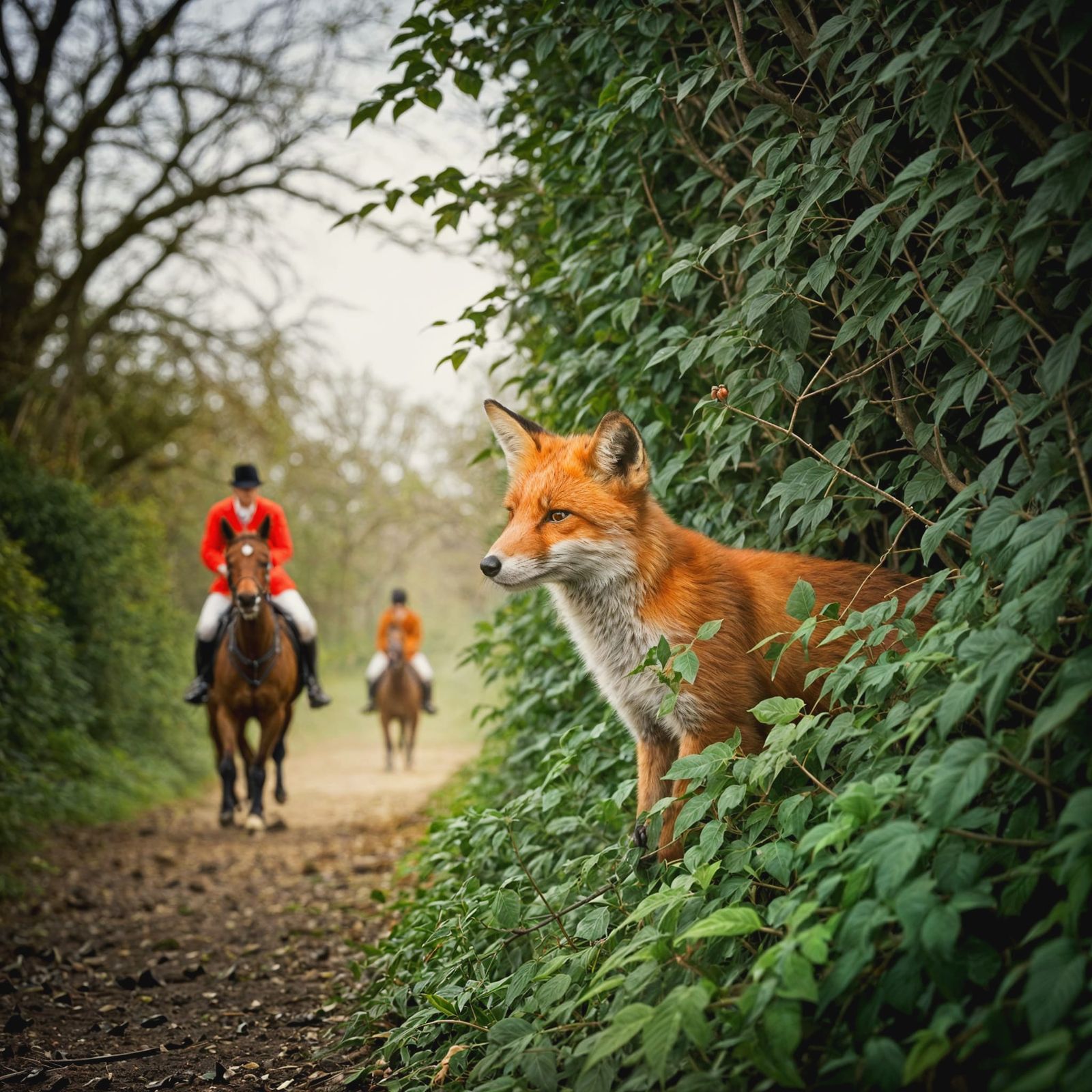 Clever Fox Hides from Hunt in Caravaggio Style