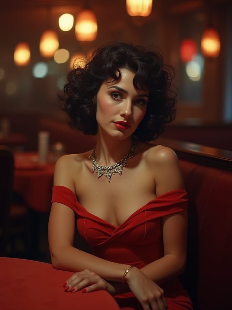 Sultry Brunette Sits Alone in 1950s Jazz Bar