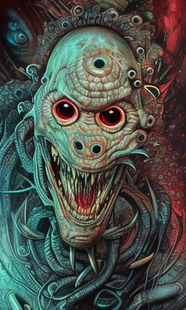 Reptilian Eyeball Monster: Dark Horror Concept Art